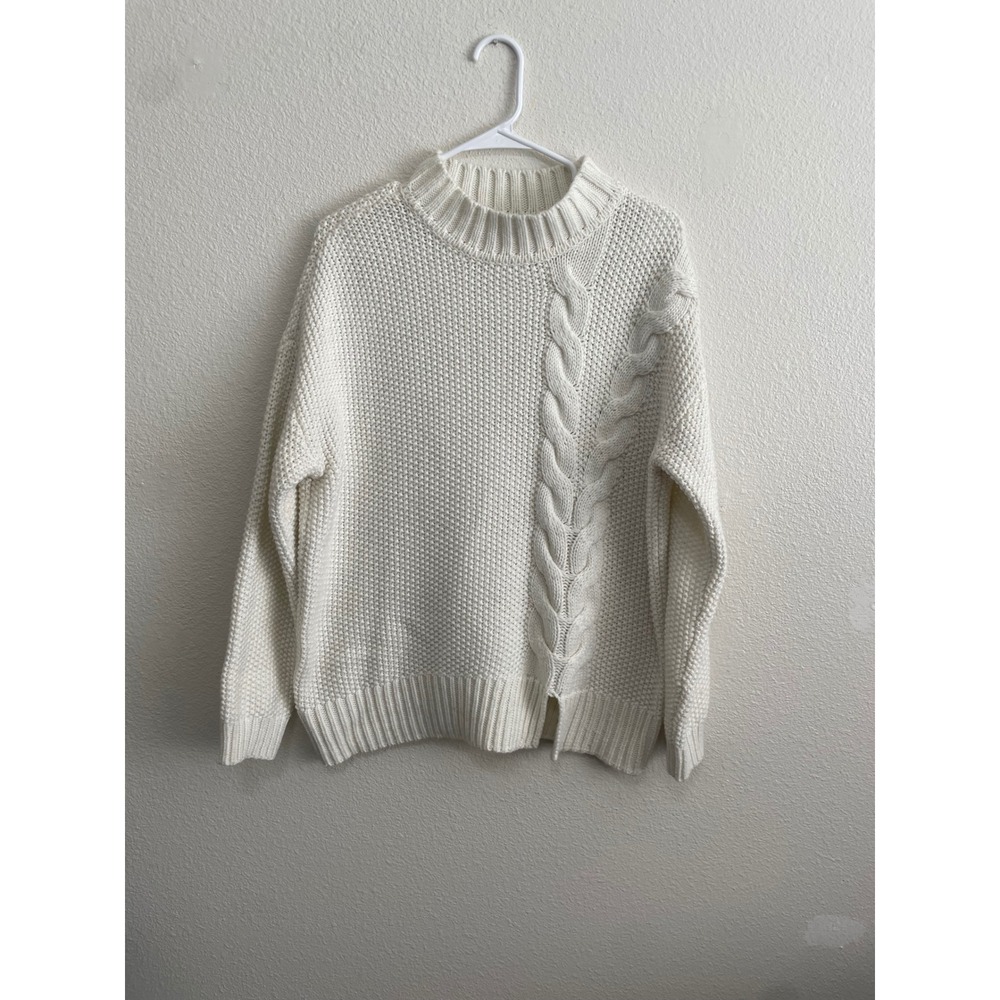 Simply Vera Vera Wang Sweater Womens XL White Excellent Mock Neck Cable Knit